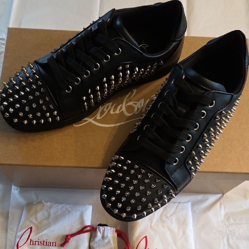 Christian Louboutin Black Sneakers with Silver Spikes - Picture 5 of 16